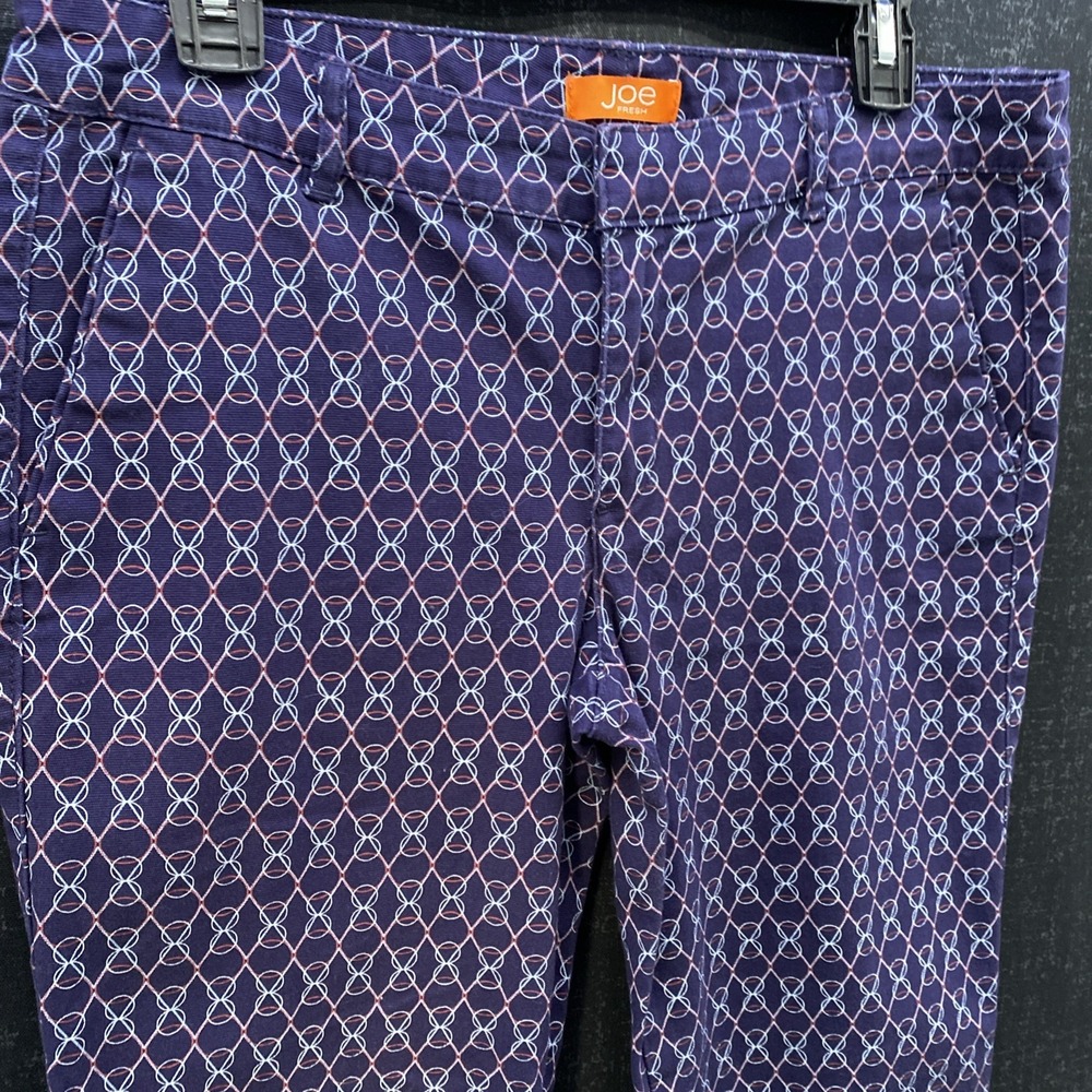 Joe Fresh‎ Women Cropped Stretch Ankle Pants All Over Print Blue Lattice Size 6